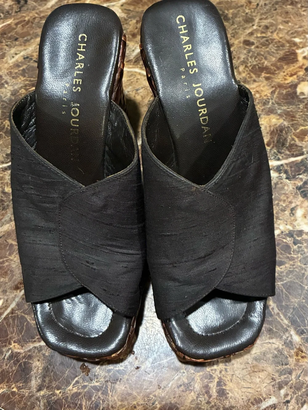 Rare Vintage Charles Jourden Pair Woven Basketweave Wedge Mules Spain- 7.5